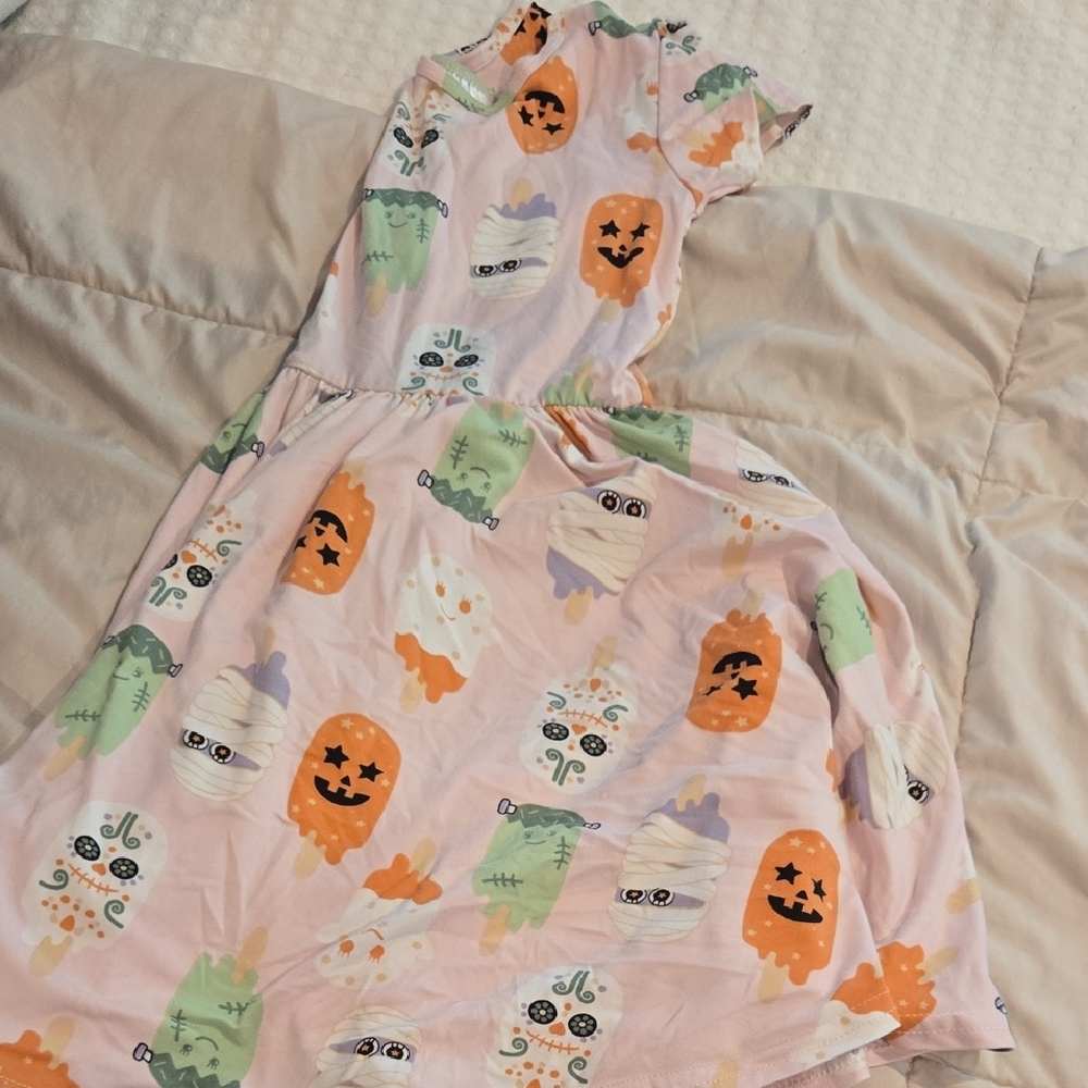 Halloween Themed Dress with Pumpkin and Ghost Print